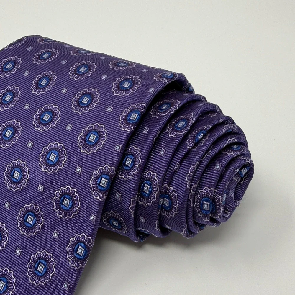 Brooks‎ Brothers Necktie Men Purple Blue Medallion Silk Classic Formal 3.25 Inch